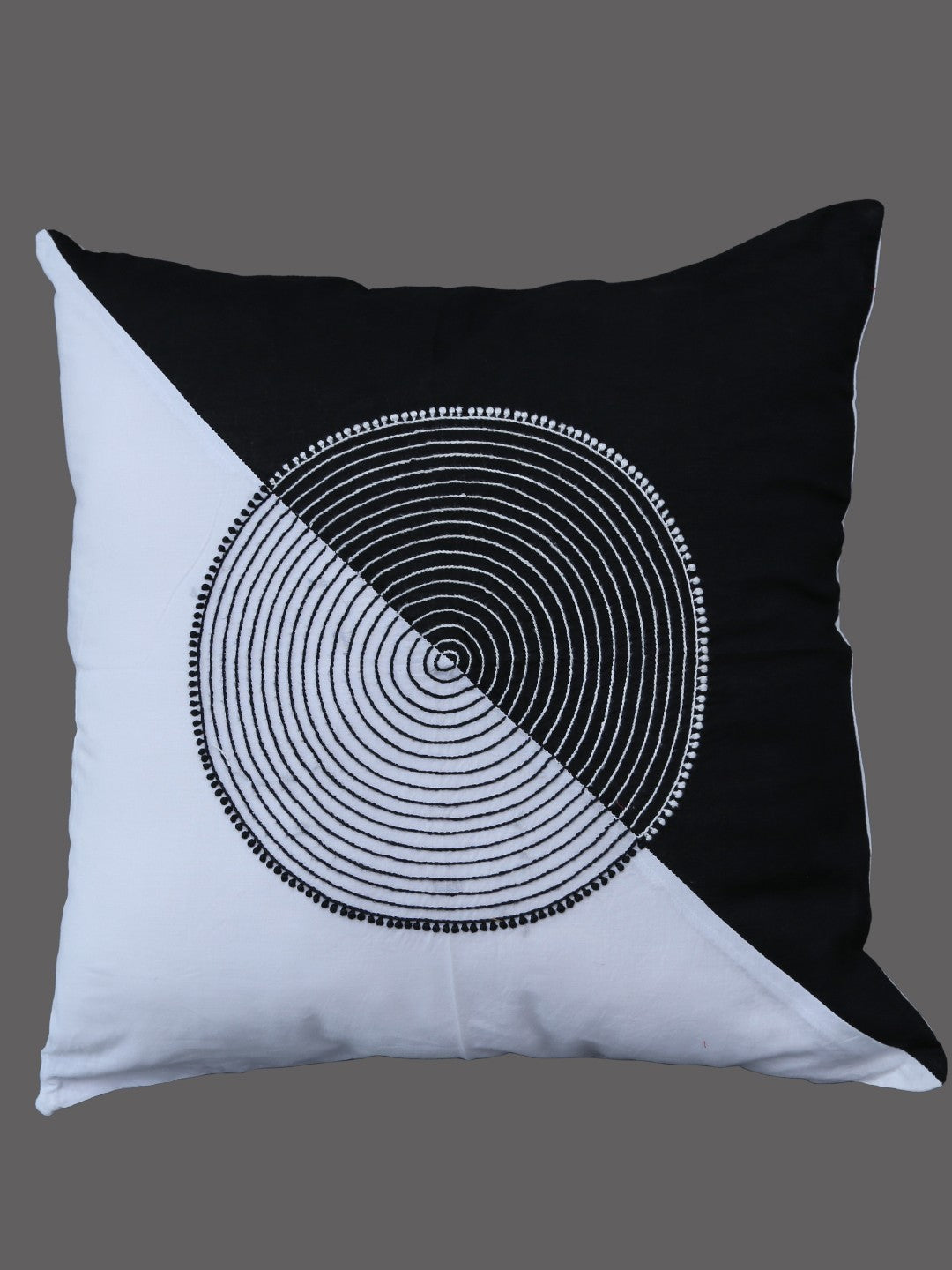 Ada Hand Embroidered Black/White Cotton Lucknow Chikankari Cushion Cover A011104