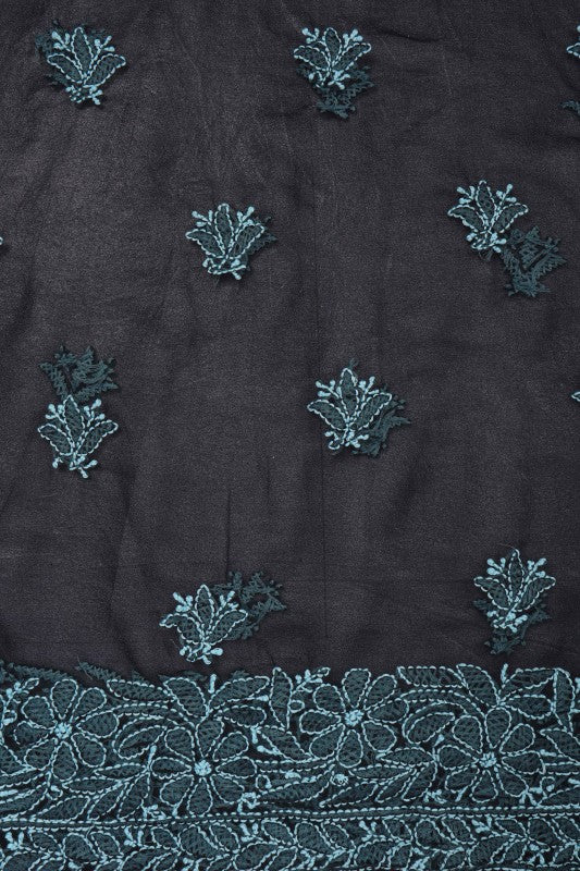Ada Hand Embroidered Black Georgette Lucknowi Chikankari Unstitched Suit Piece 01A120728