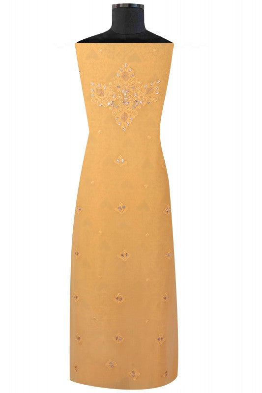 Ada Hand Embroidered Yellow Georgette Lucknowi Chikankari Unstitched Kurta Piece With Gota Patti Work A600355