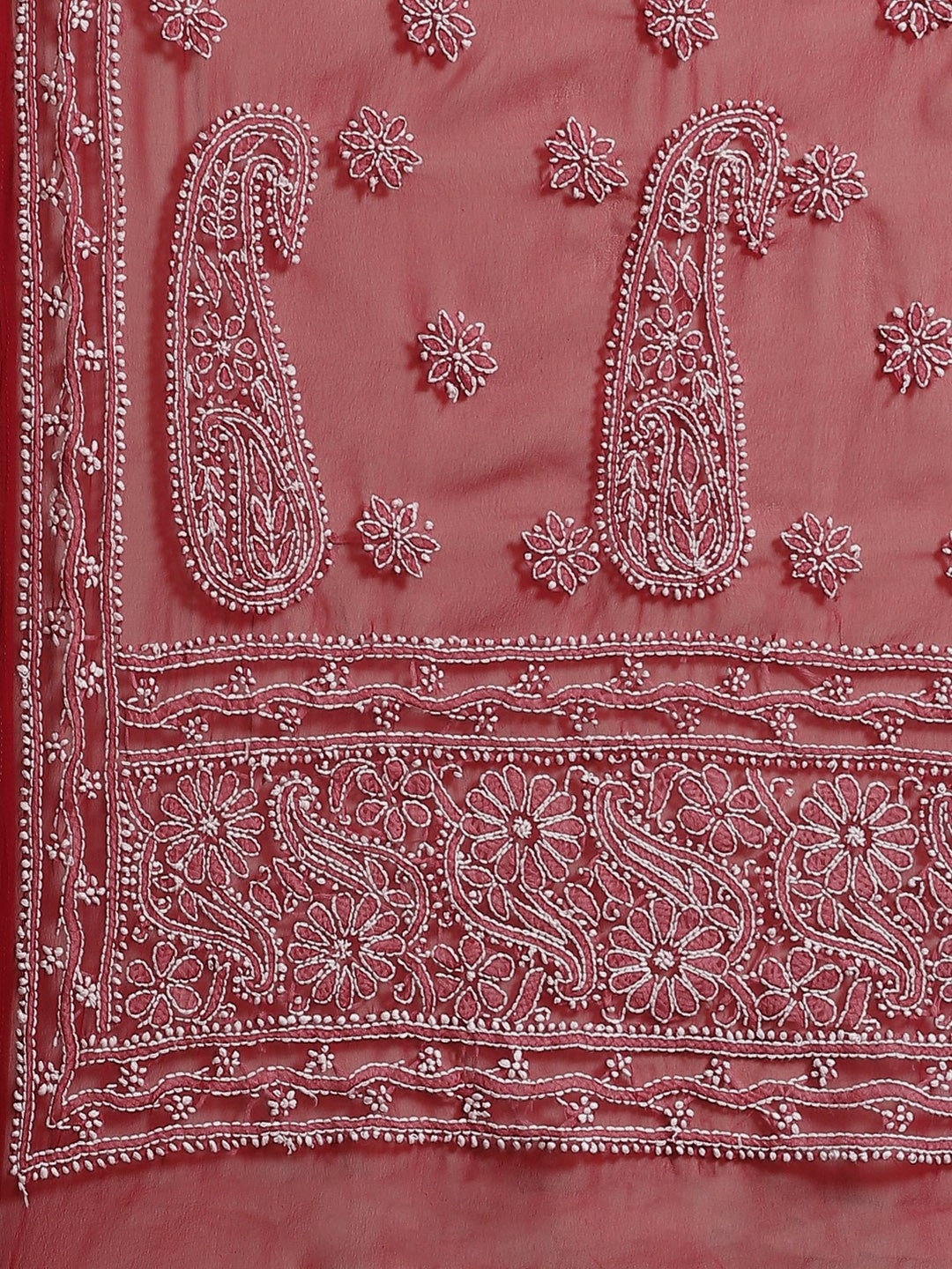 Ada Hand Embroidered Maroon Georgette Lucknow Chikan Saree with Blouse A100544