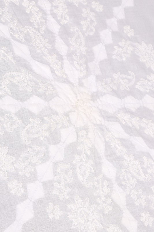 Ada Hand Embroidered White Cotton Lucknowi Chikankari Table Cover A237637