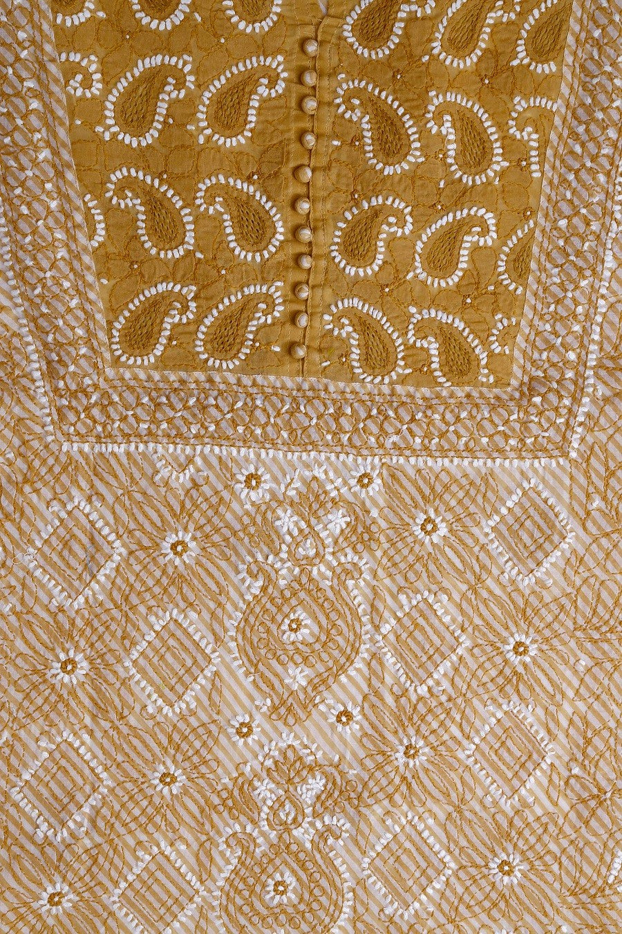 Ada Hand Embroidered Fawn Cotton Lucknowi Chikan Unstitched Suit Piece–A619232