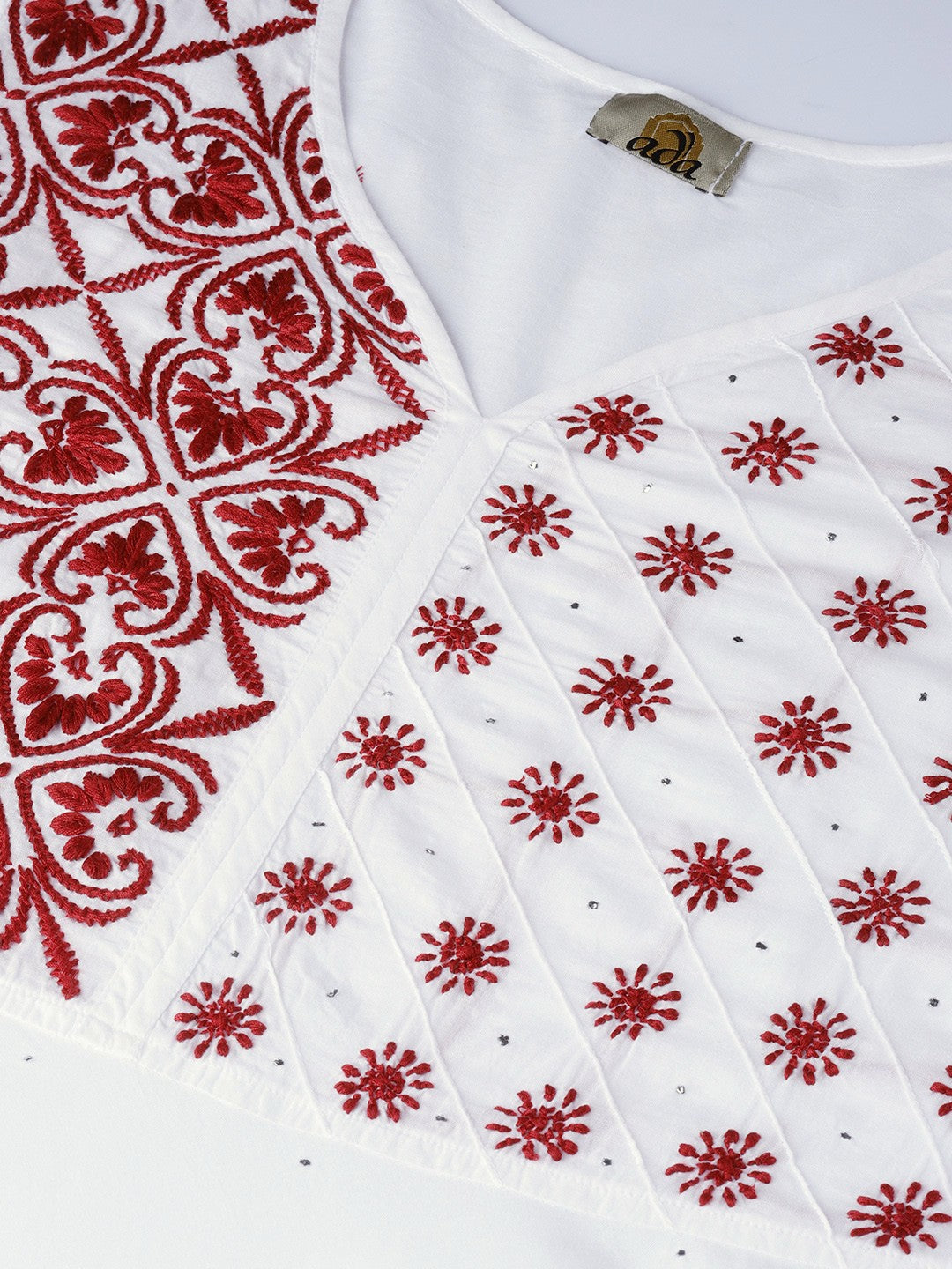 Ada Hand Embroidered White Cotton Lucknowi Chikankari Straight Kurta With Muqaish Work A100057