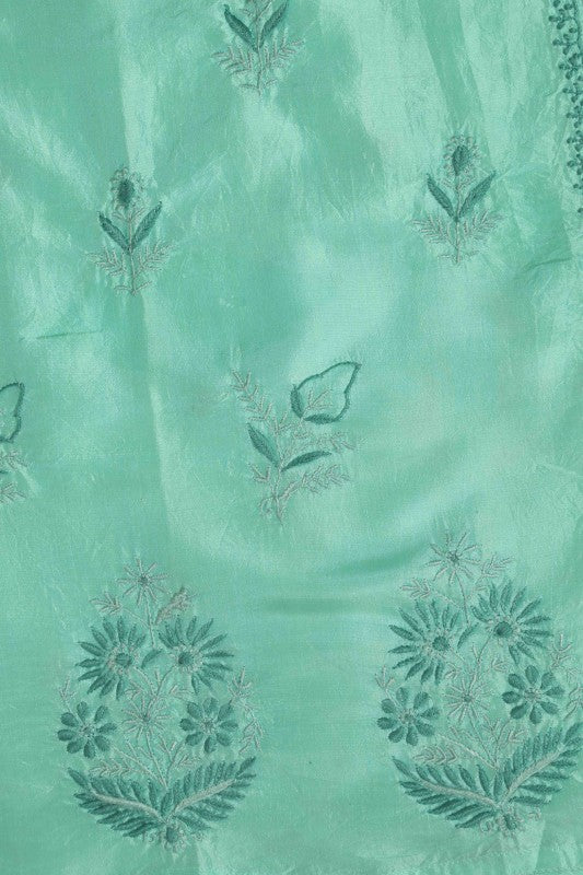 Ada Hand Embroidered Sea Green Silk Lucknowi Chikan Semi-Stitched Kurta Piece A608627