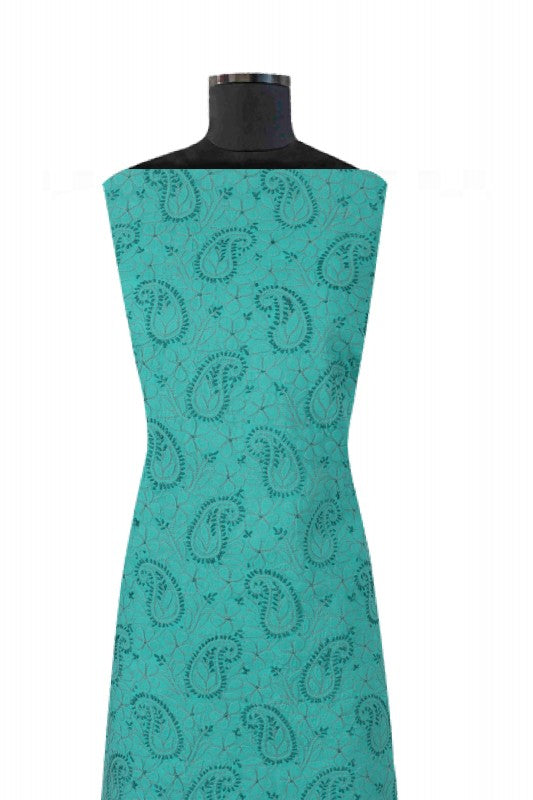 Ada Hand Embroidered Sea Green Cotton Lucknowi Chikankari Unstitched Suit Piece 01A177917