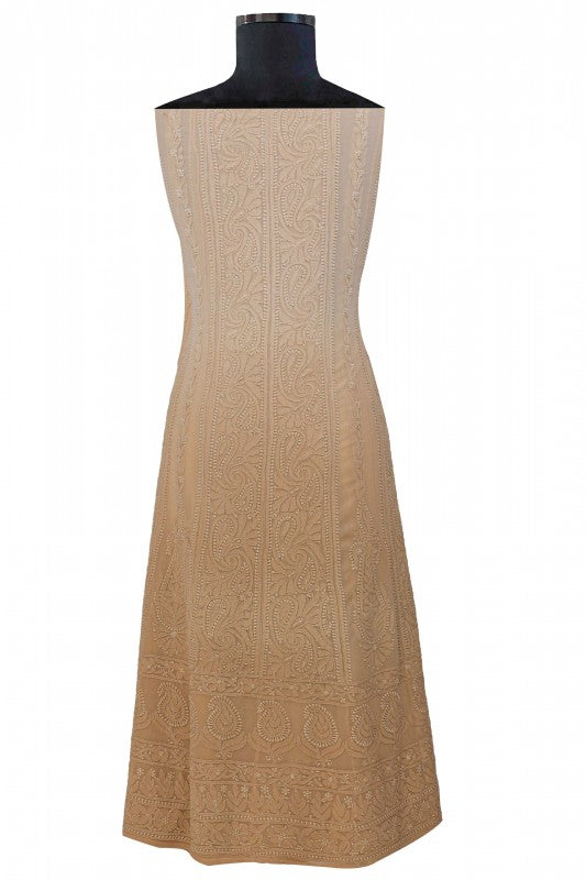 Ada Hand Embroidered Fawn/ Sepia Shaded Georgette Chikan Semi-stitched Anarkali Kurta A484773