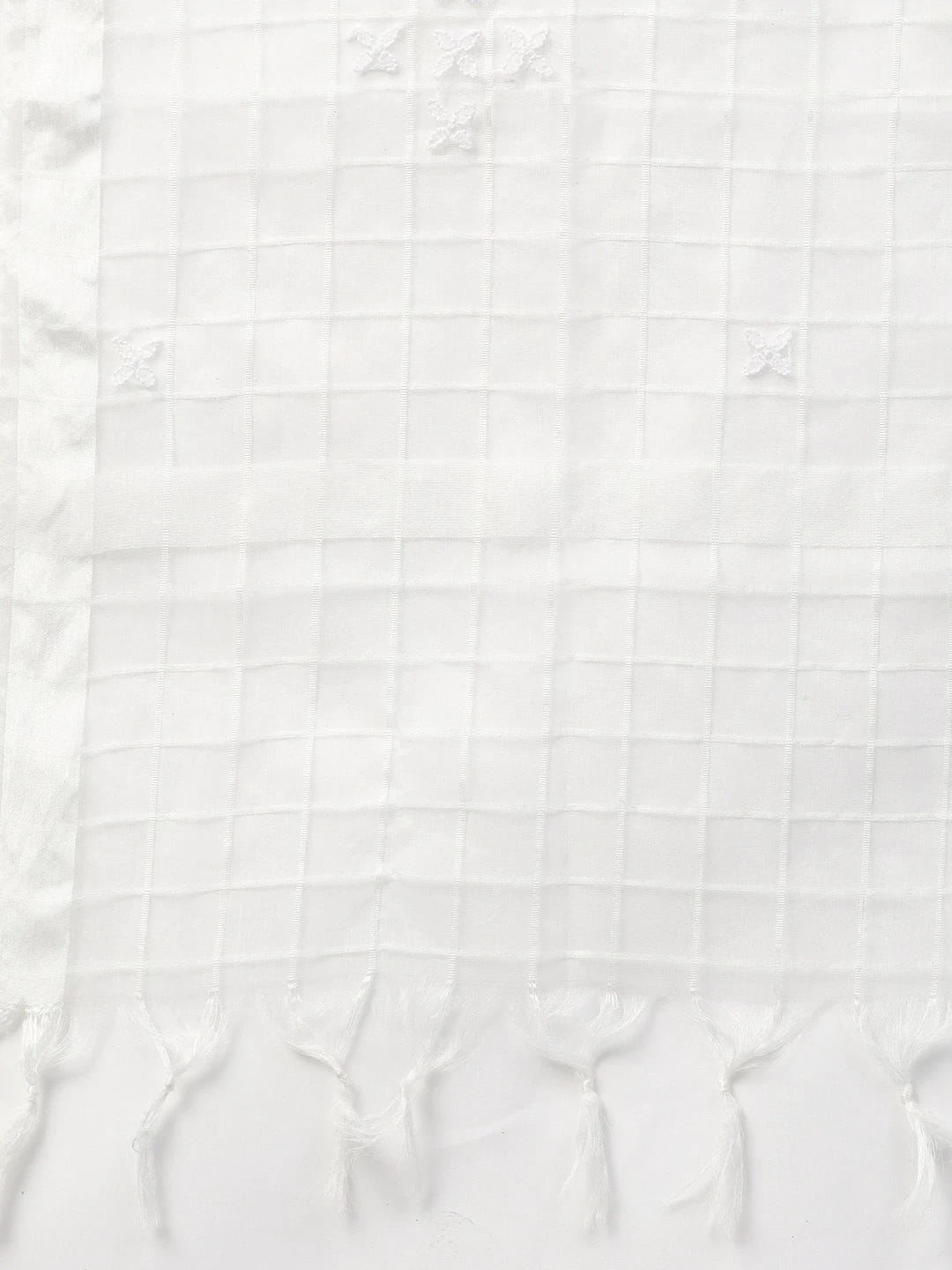Ada Hand Embroidered White Organza Lucknowi Chikankari Dupatta-A511148