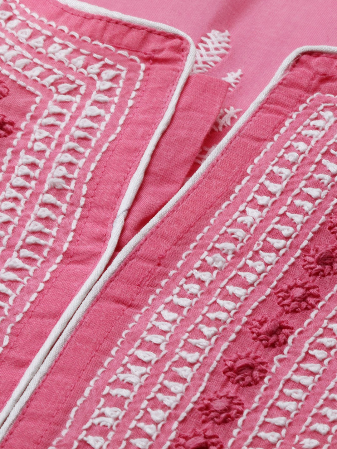 Ada Hand Embroidered Pink Cotton Lucknow Chikan Kurta- A241617