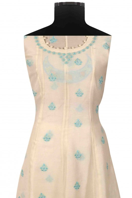 Ada Hand Embroidered Cream Chanderi Lucknowi Chikan Unstitched Anarkali Dupatta Set A595351