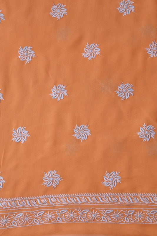 Ada Hand Embroidered Rust Pure Georgette Lucknowi Chikan Unstitched Kurta Dupatta A557083