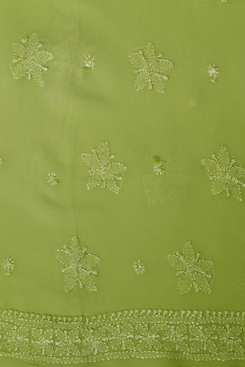 Ada Hand Embroidered Green Georgette Lucknowi Chikan Unstitched Kurta Dupatta Set A571718