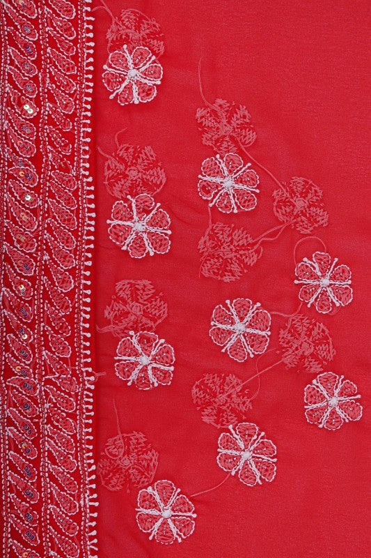 Ada Hand Embroidered Red Georgette Lucknowi Chikankari Saree/Blouse with Sequinned work 01A108206