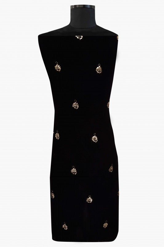 Ada Hand Embroidered Black Pure Georgette Lucknowi Chikan Unstitched Kurta Piece with Muqaish Work A94260