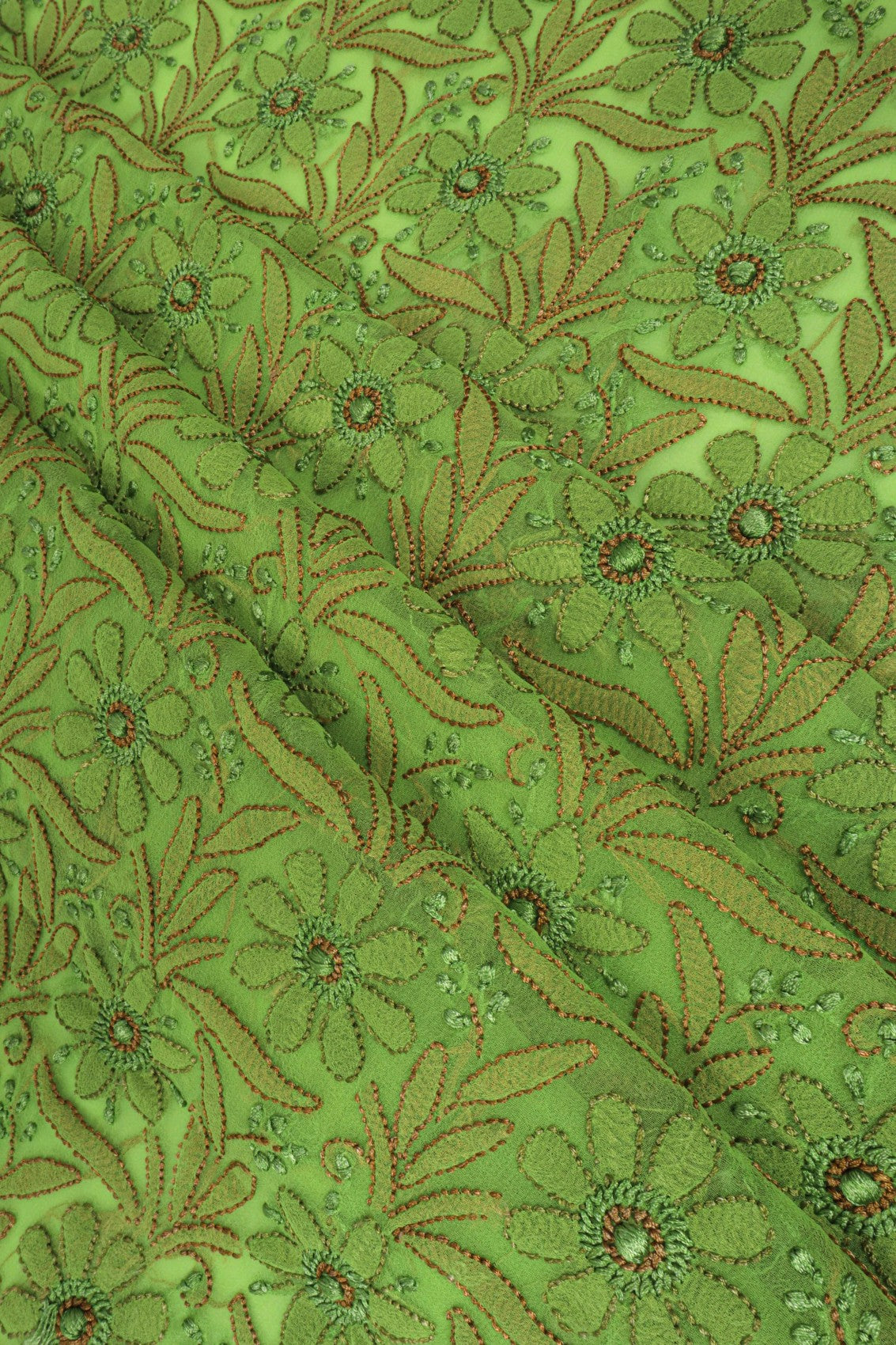 Ada Hand Embroidered Sheen Green Georgette Lucknowi Chikankari Unstitched Suit Piece 01A160839