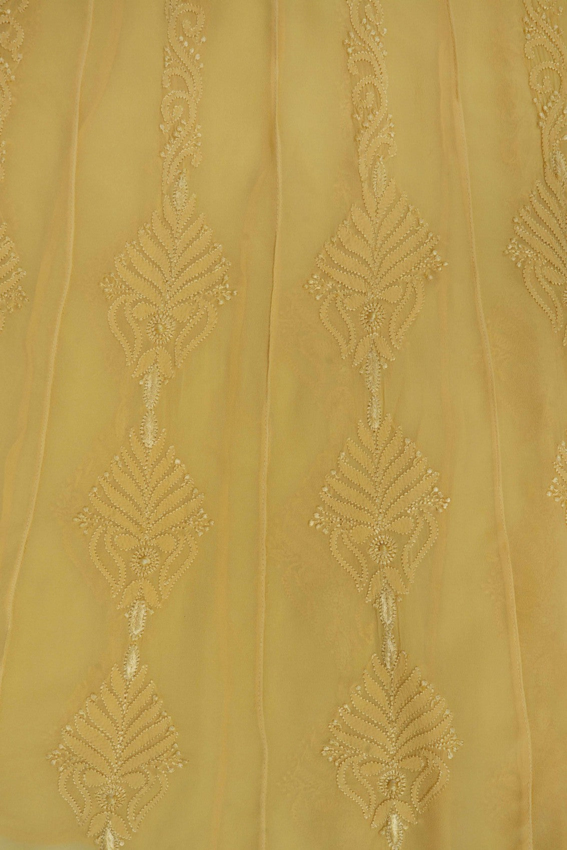 Ada Hand Embroidered Yellow Georgette Lucknowi Chikankari Semi-Stitched Anarkali Kurta Piece 01A180901
