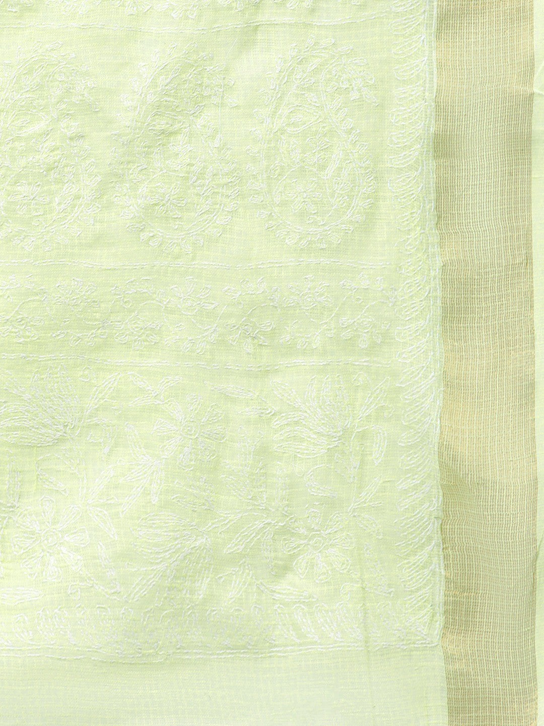 Ada Hand Embroidered Green Kota Lucknowi Chikankari Dupatta-A511161