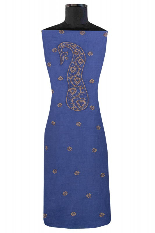 Ada Hand Embroidered Royal Blue Kota Chikan Unstitched Kurta Piece- A599630