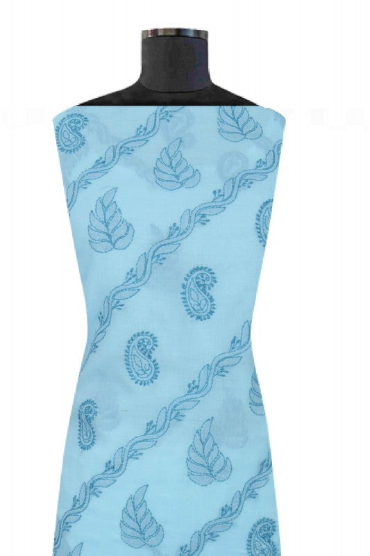 Ada Hand Embroidered Sky Blue Cotton Lucknowi Chikan Unstitched Suit Piece A580733
