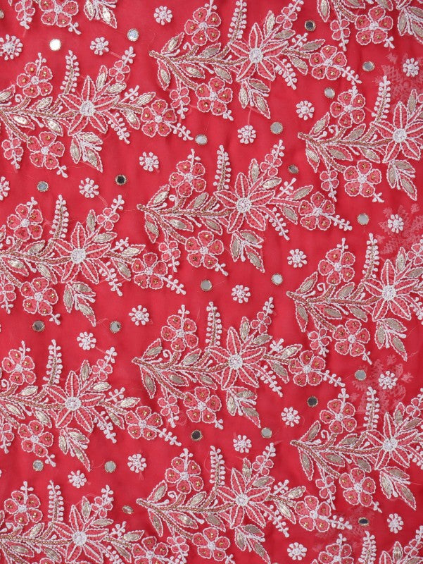 Ada Hand Embroidered Carrot Pink Georgette Lucknowi Chikankari Saree/Blouse With Gota Patti Work A621565