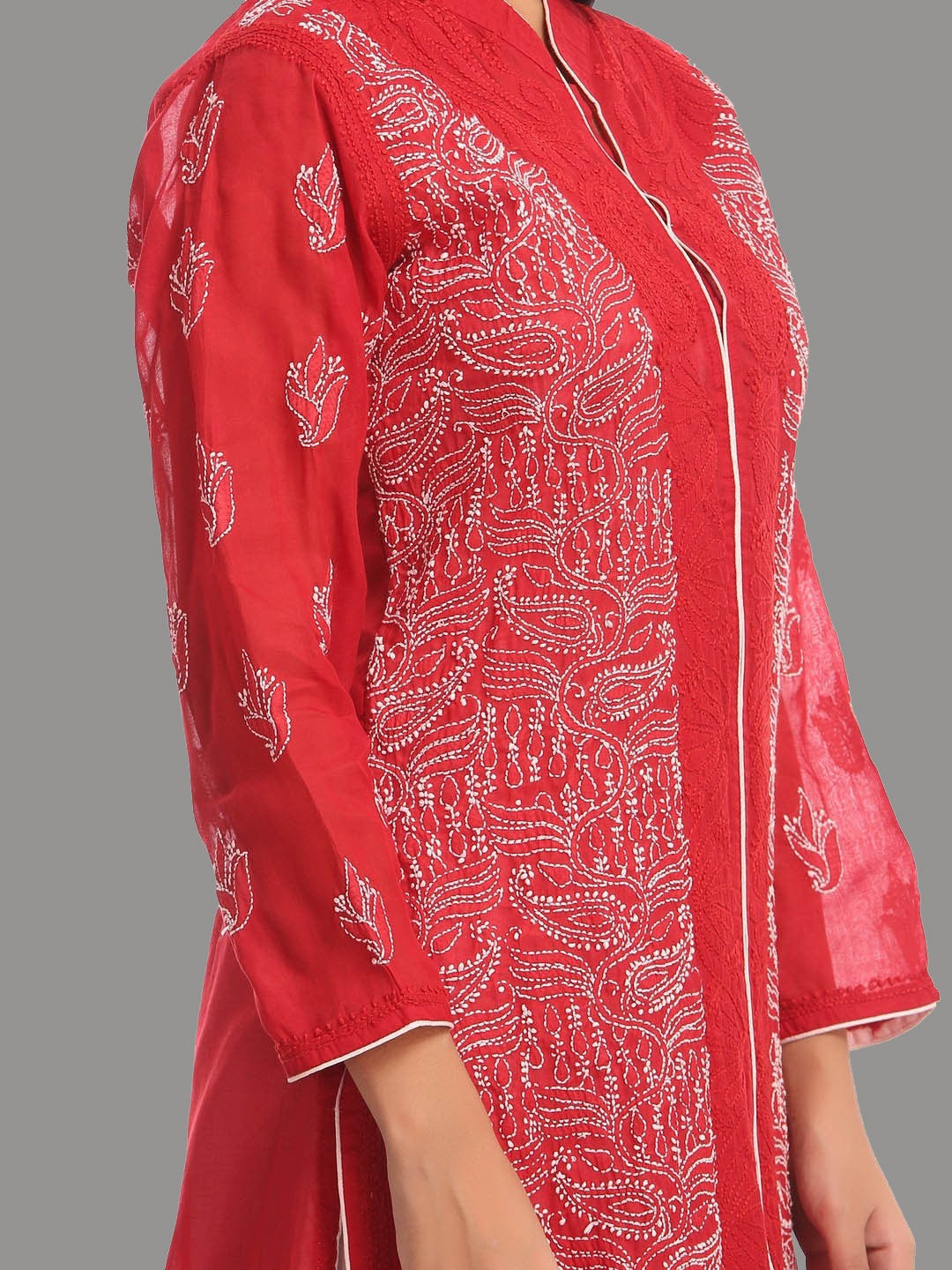 Ada Hand Embroidered Maroon Cotton Lucknowi Chikani Straight  Kurta A230238