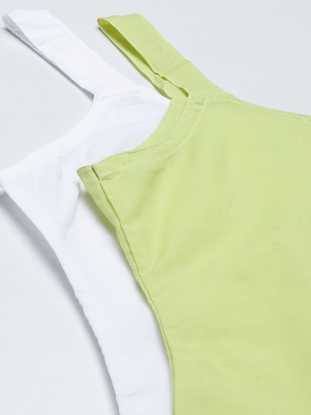 Ada White & Light Green Cotton Short Slips Combo of 2 A111167.