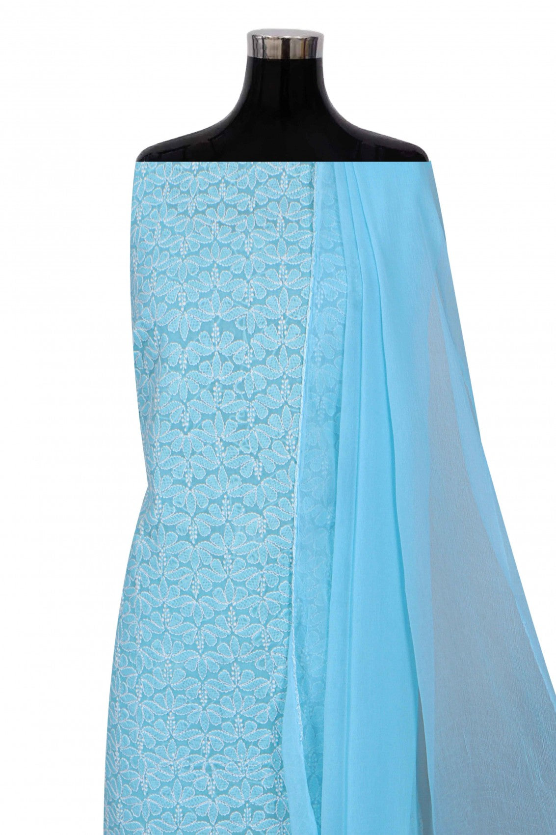 Ada Hand Embroidered Sky Blue Cotton Lucknowi Chikankari Unstitched Suit Piece 01A189033