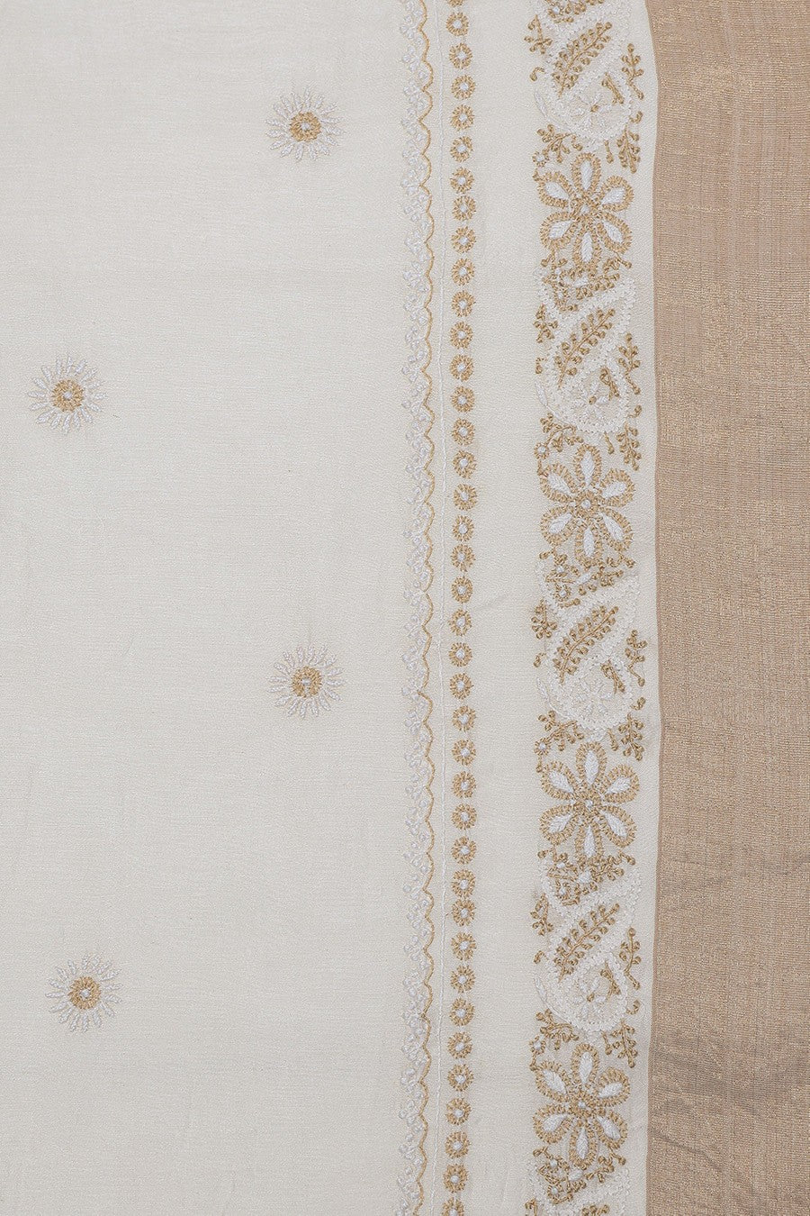 Ada Hand Embroidered Cream Chanderi Lucknowi Chikankari Saree With Blouse A606173