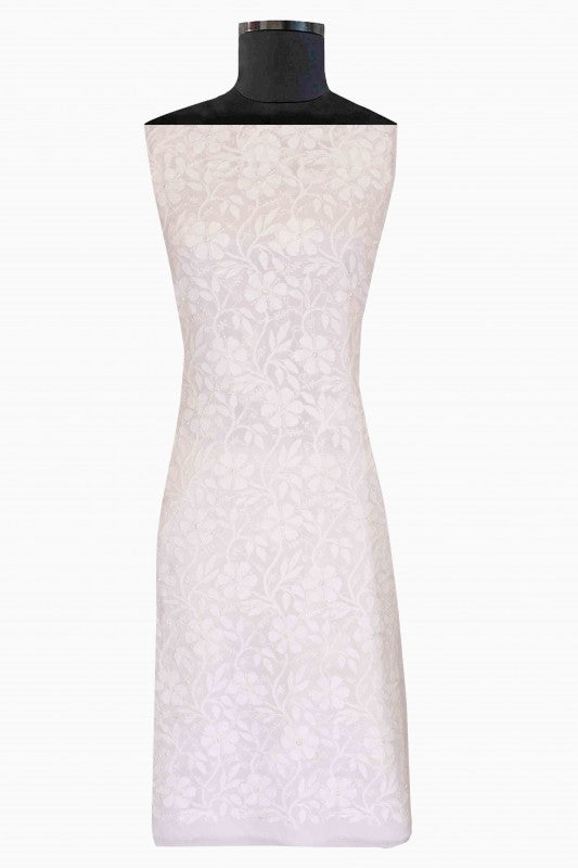 Ada Hand Embroidered White Georgette Lucknowi Chikan Unstitched Kurta Dupatta Set-A611694