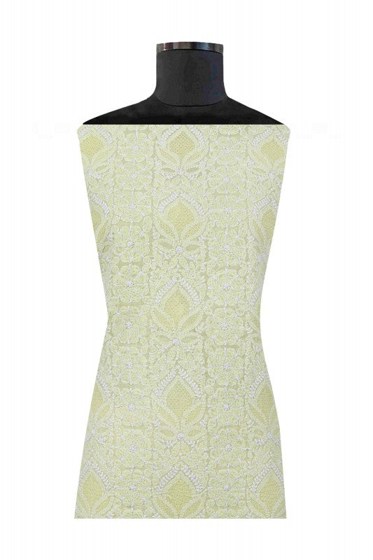 Ada Hand Embroidered Lemon Cotton Lucknowi Chikankari Unstitched Suit Piece 01A166714