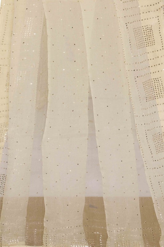 Ada Hand Embroidered Cream Organza Lucknowi Chikankari Dupatta with Muqaish Work - A585051
