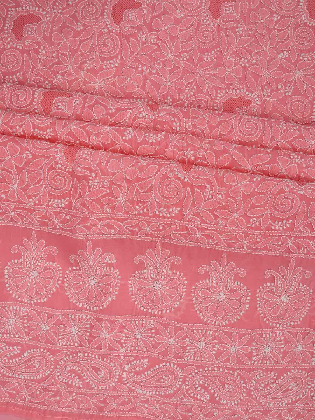Ada Hand Embroidered Carrot Pink Cotton Lucknowi Chikankari Unstitched Suit Piece 01A213275