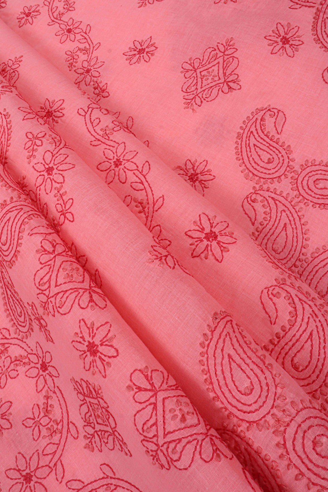 Ada Hand Embroidered Punch Pink Cotton Lucknowi Chikankari Unstitched Suit Piece 01A178593