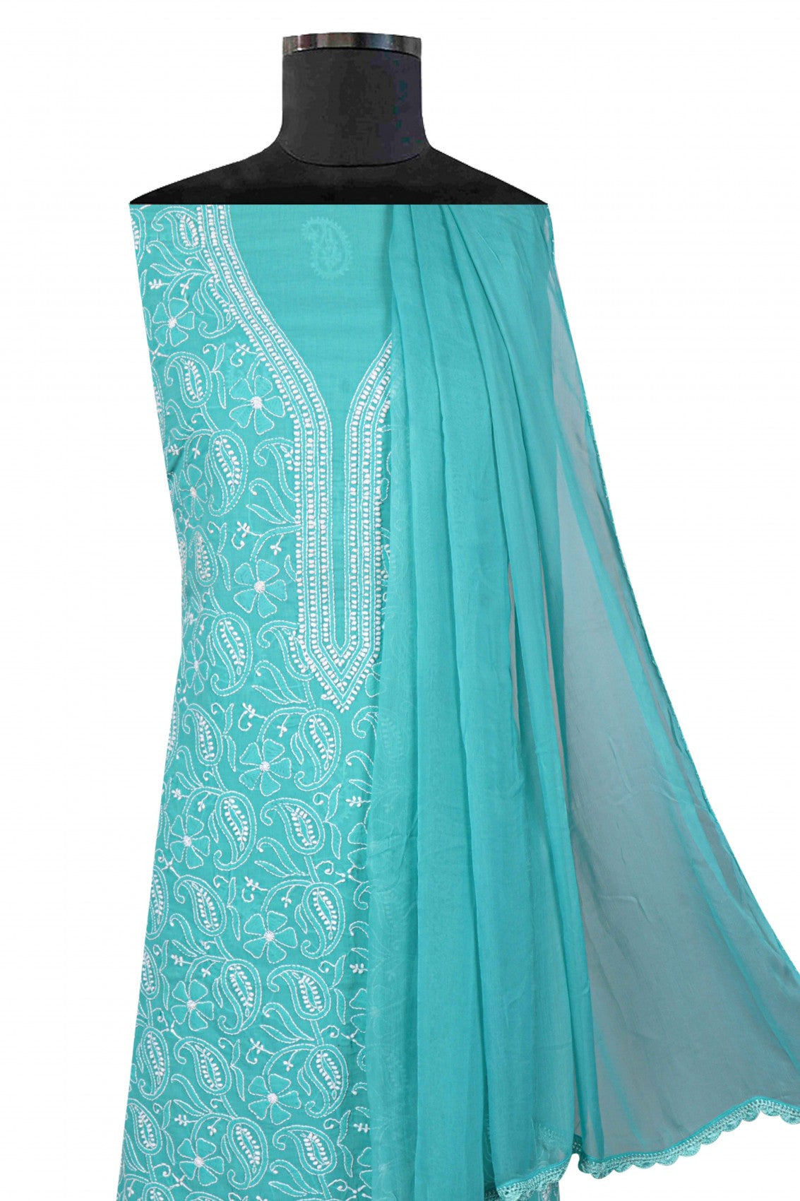 Ada Hand Embroidered Green Cotton Lucknowi Chikankari Unstitched Suit Piece A50605