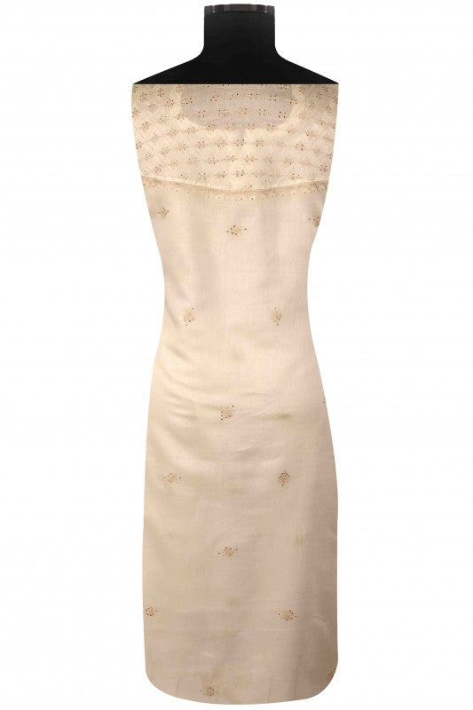 Ada Hand Embroidered Cream Chanderi Lucknowi Chikan Unstitched Kurta Dupatta Set A595357
