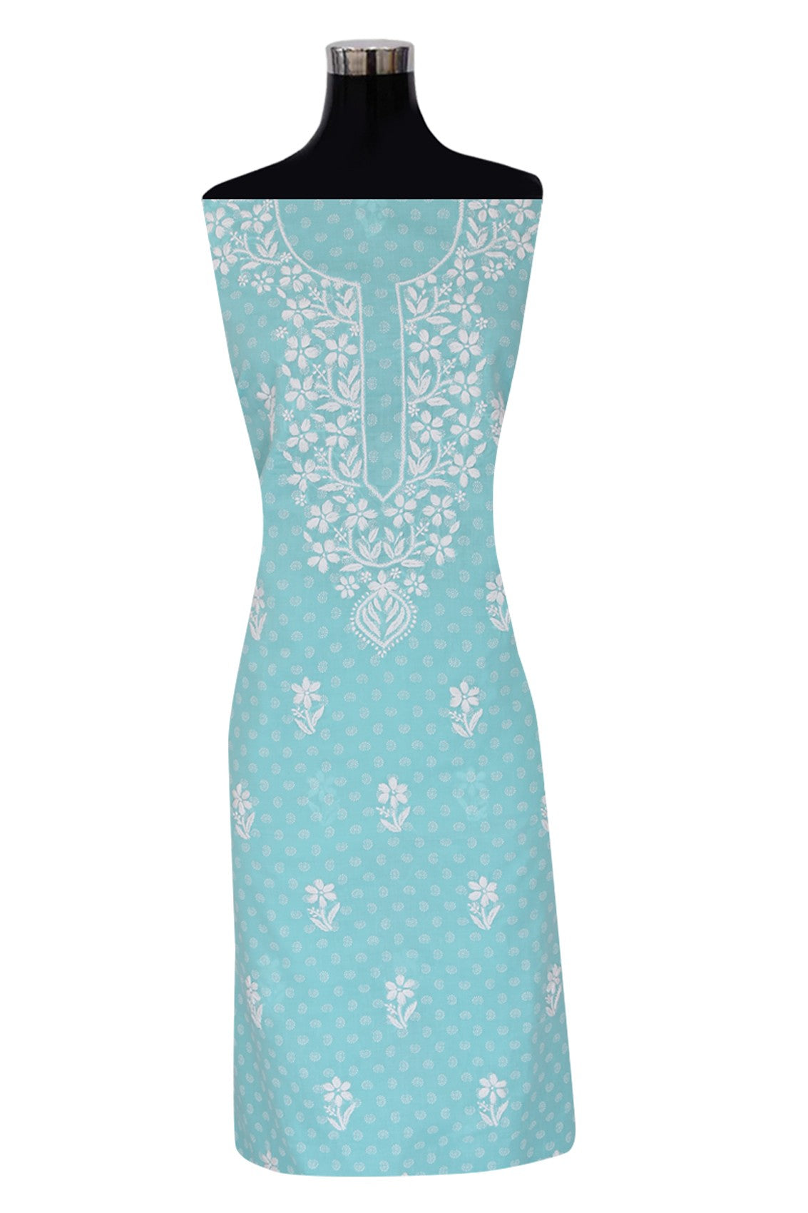 Ada Hand Embroidered Blue Cotton Lucknowi Chikankari Unstitched Suit Piece A211231