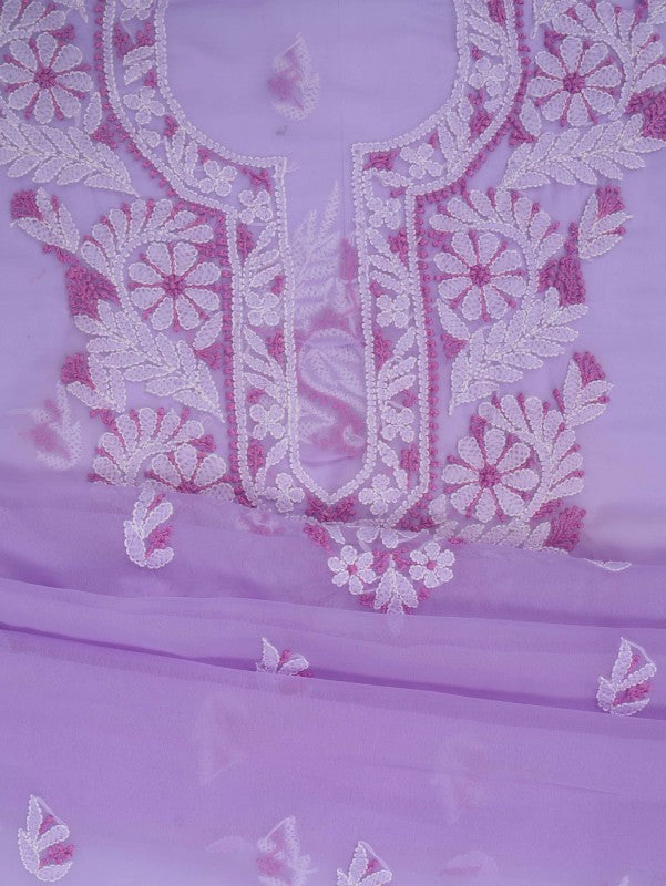 Ada Hand Embroidered Lavender Georgette Lucknowi Chikan Unstitched Kurta Piece A599347