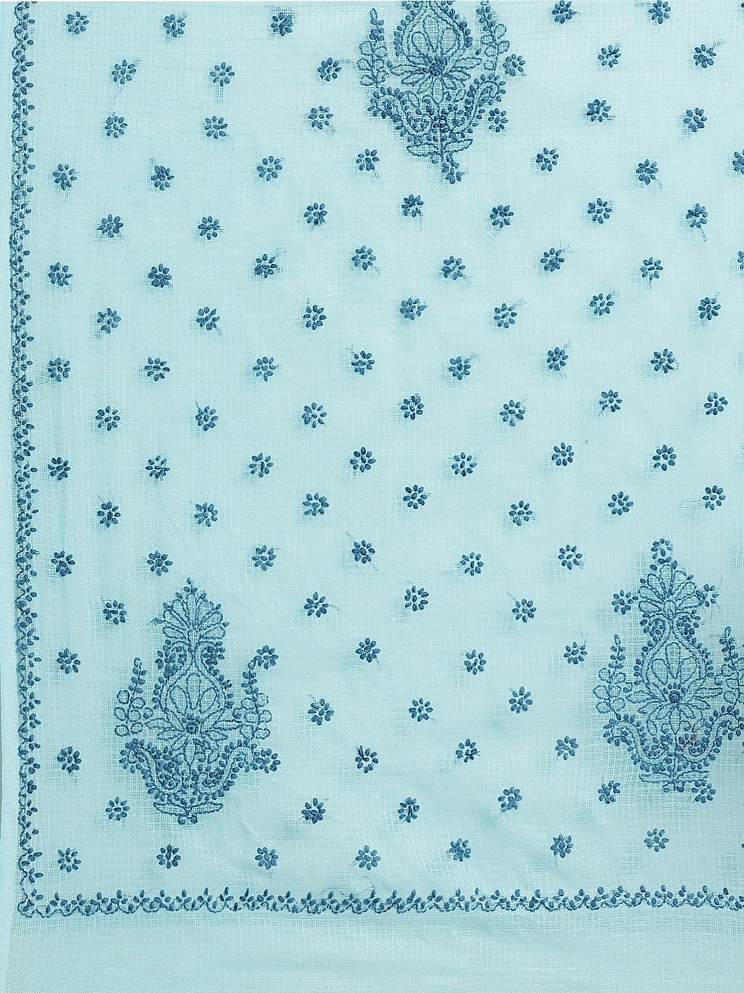 Ada Hand Embroidered Blue Kota Lucknow Chikan Saree With Blouse- A311110