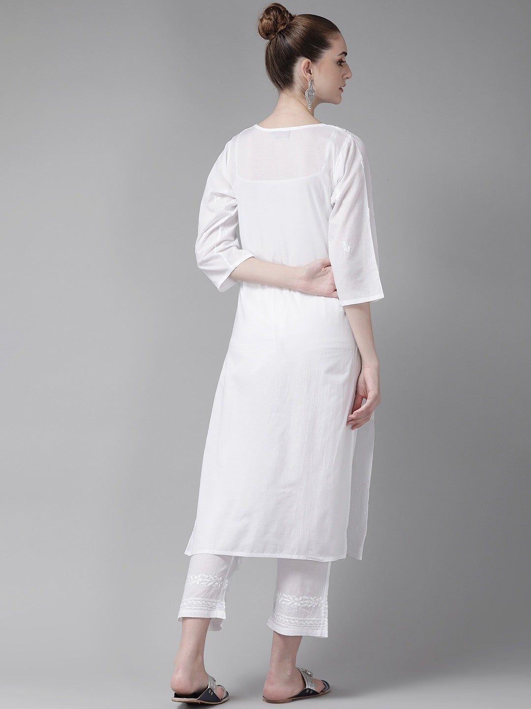 Ada Hand Embroidered White Cotton Lucknowi Chikankari Straight Kurta Set A811197