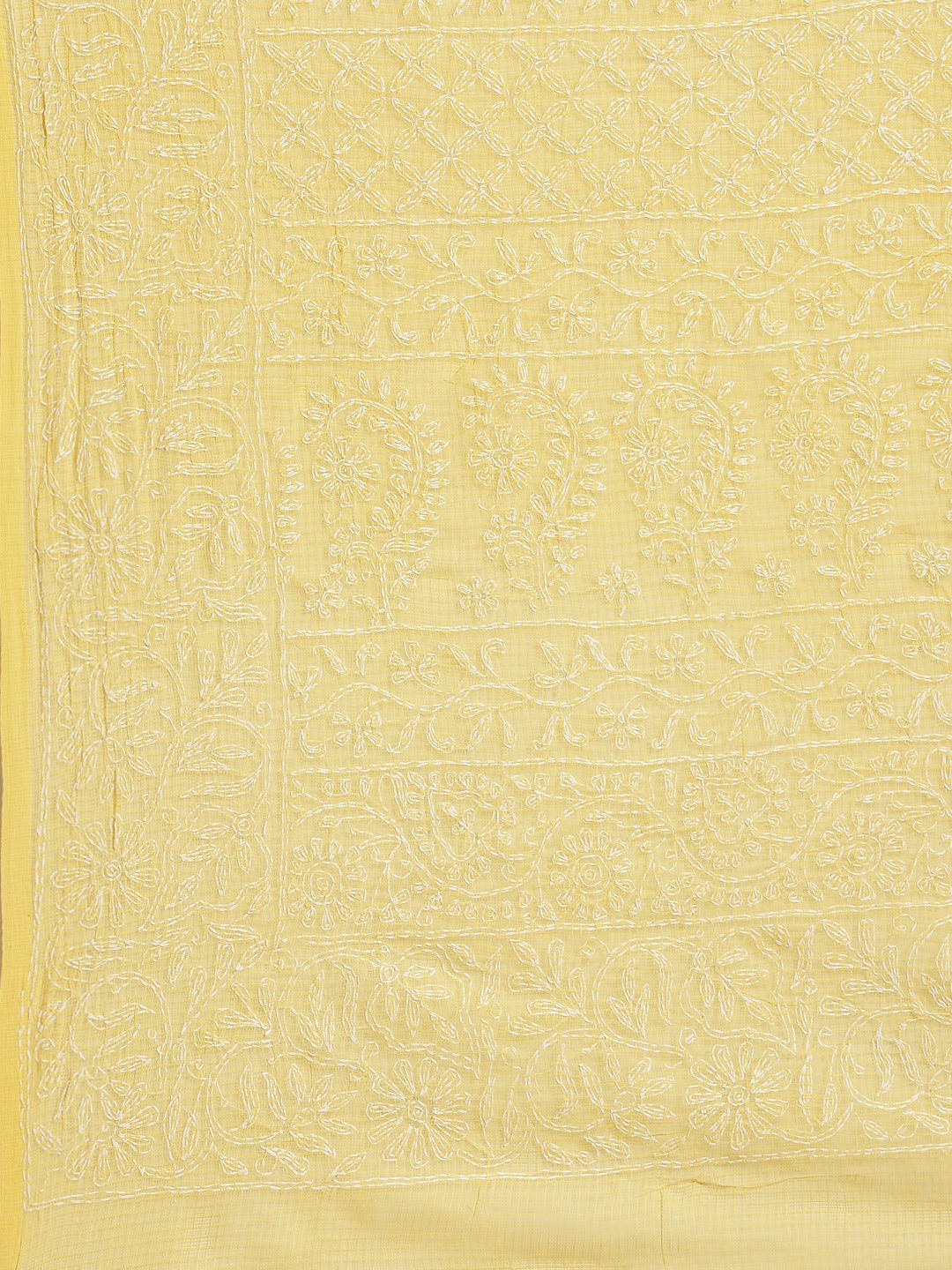 Ada Hand Embroidered Yellow Kota Lucknow Chikan Saree With Blouse- A311114