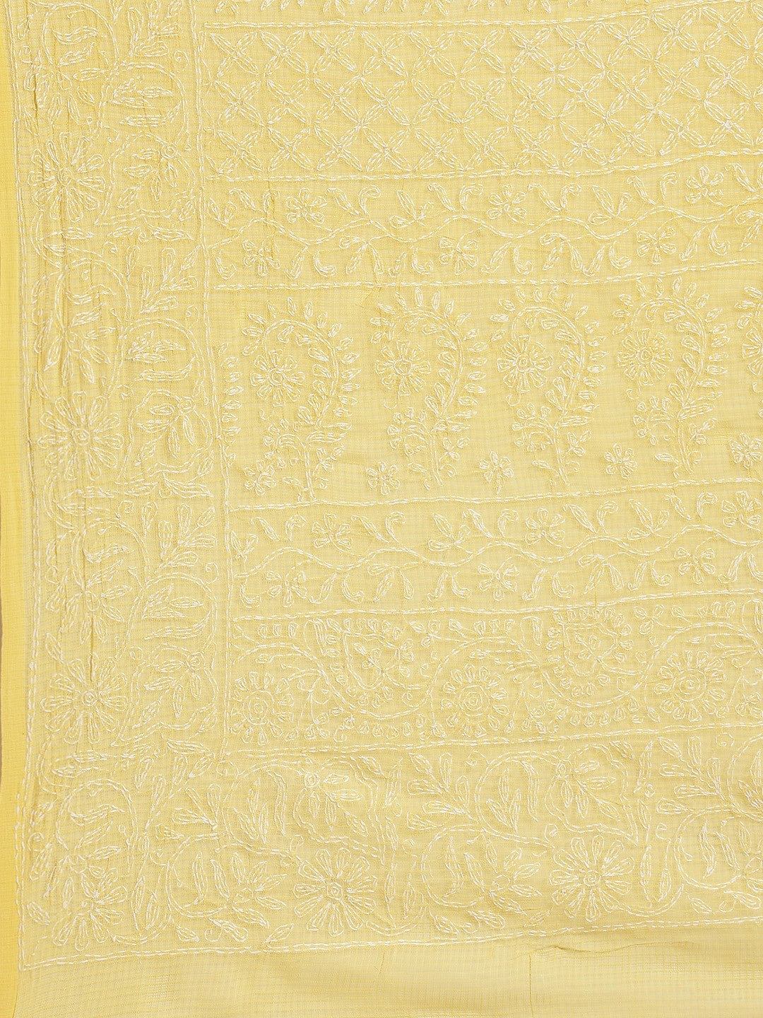 Ada Hand Embroidered Yellow Kota Lucknow Chikan Saree With Blouse- A311114