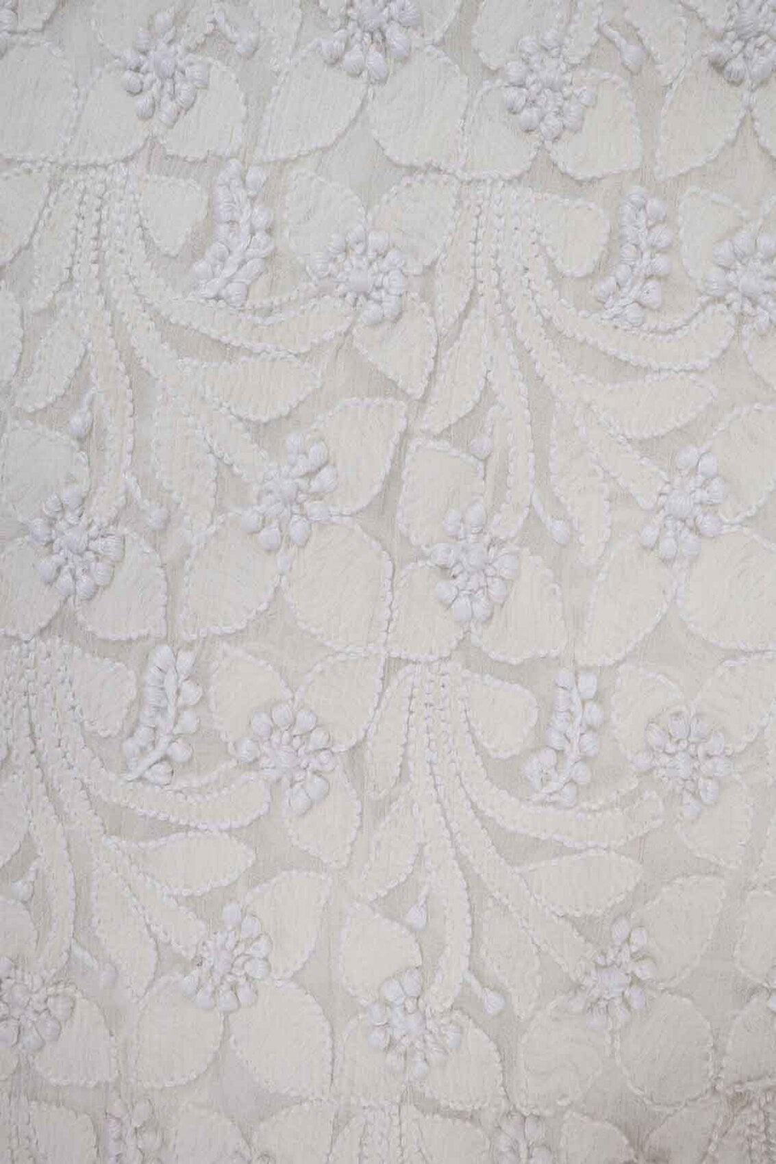 Ada Hand Embroidered Cream Chiffon Lucknowi Chikankari Unstitched Kurta Piece A94868