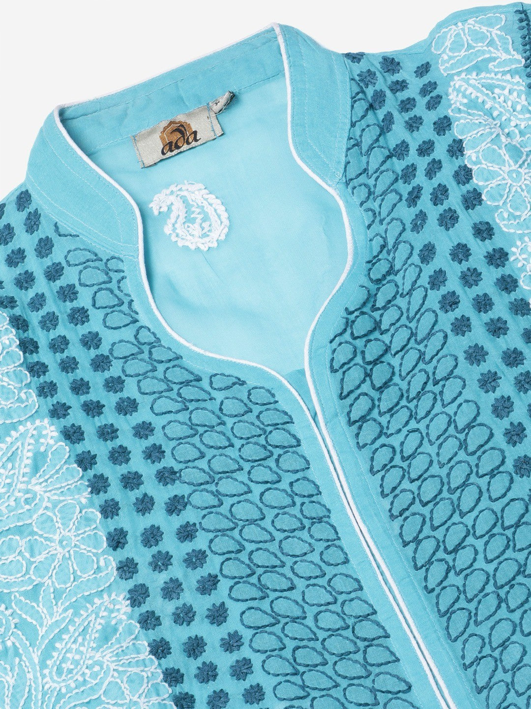 Ada Hand Embroidered Blue Cotton Lucknow Chikan Kurti -A259137