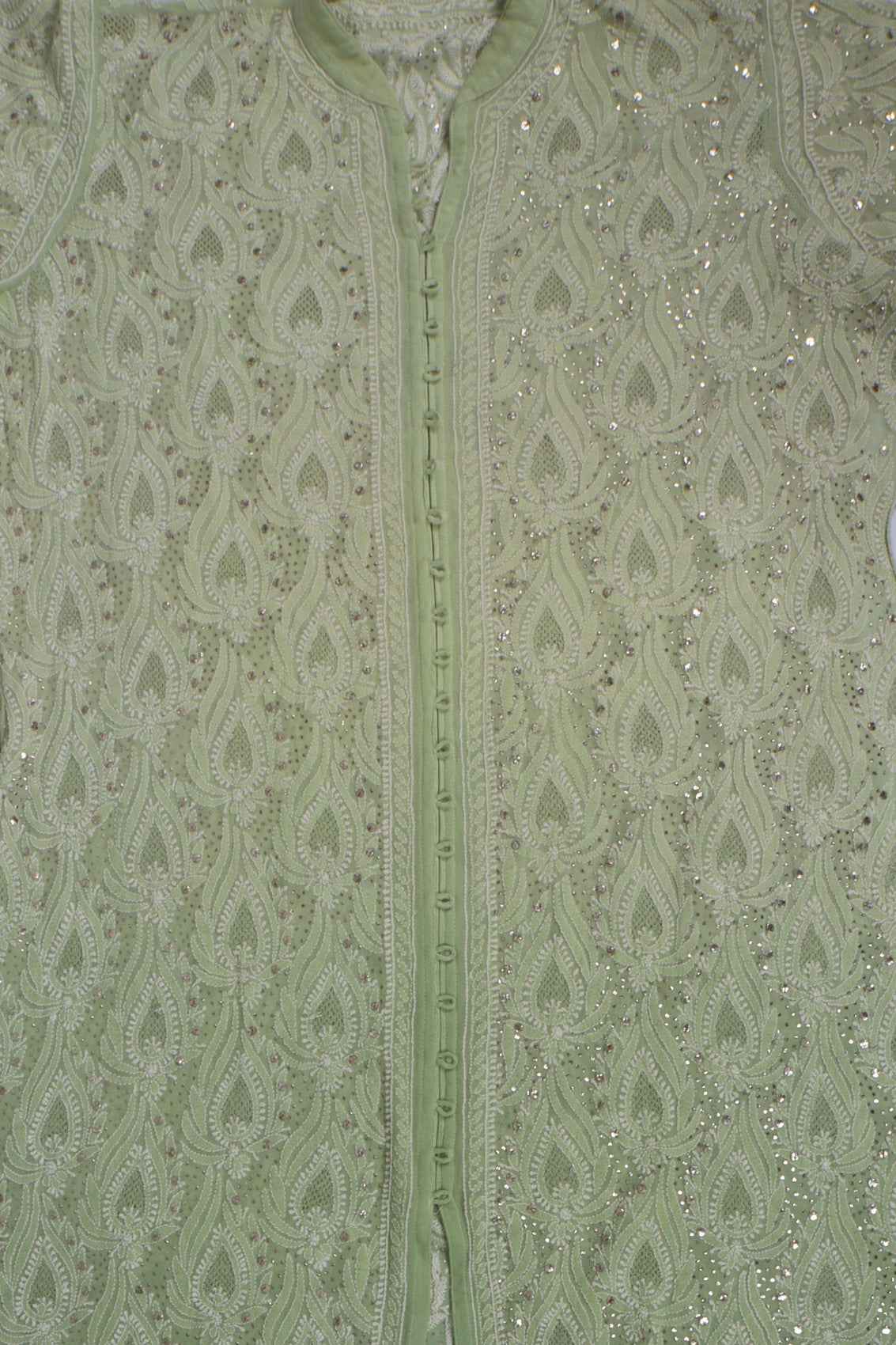 Ada Hand Embroidered Tea Green Pure Georgette Lucknowi Chikankari Semi-Stitched Suit Set With Muqaish Work A77998