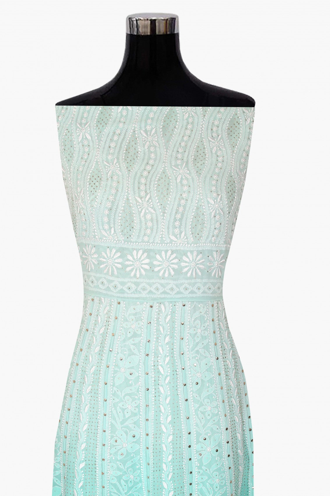 Ada Hand Embroidered Dual Shade Of Sea Green Pure Georgette Lucknowi Chikankari Semi-Stitched Anarkali Kurta Dupatta Set With Muqaish Work 01A313773