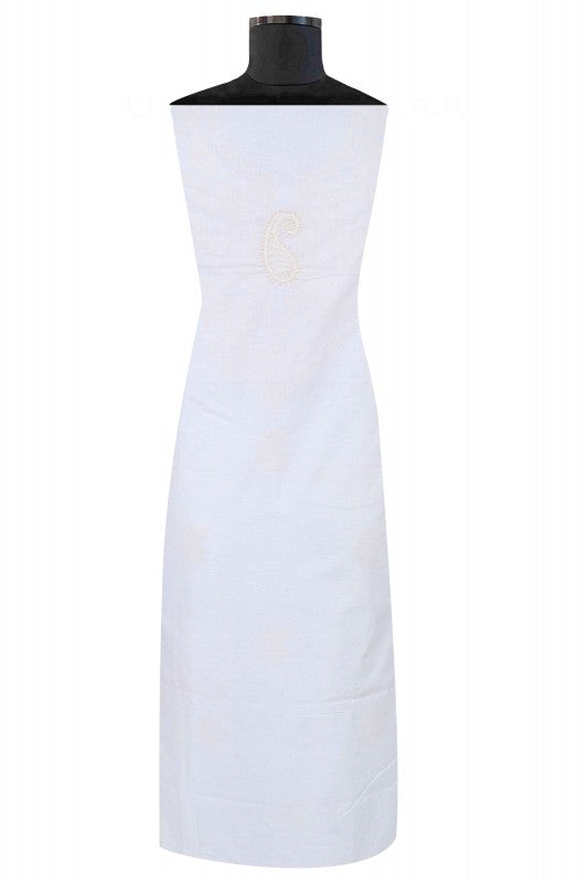 Ada Hand Embroidered White Cotton Lucknowi Chikan Unstitched Kurta Piece A355764