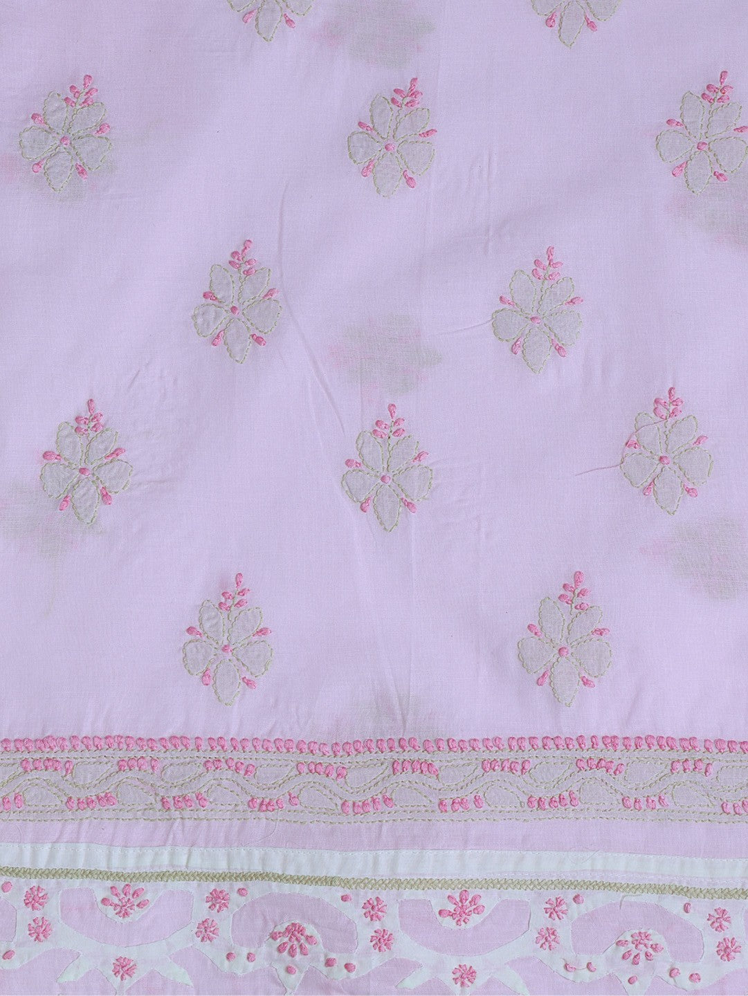 Ada Hand Embroidered Pink Cotton Lucknowi Chikan Unstitched Suit Piece– A619270