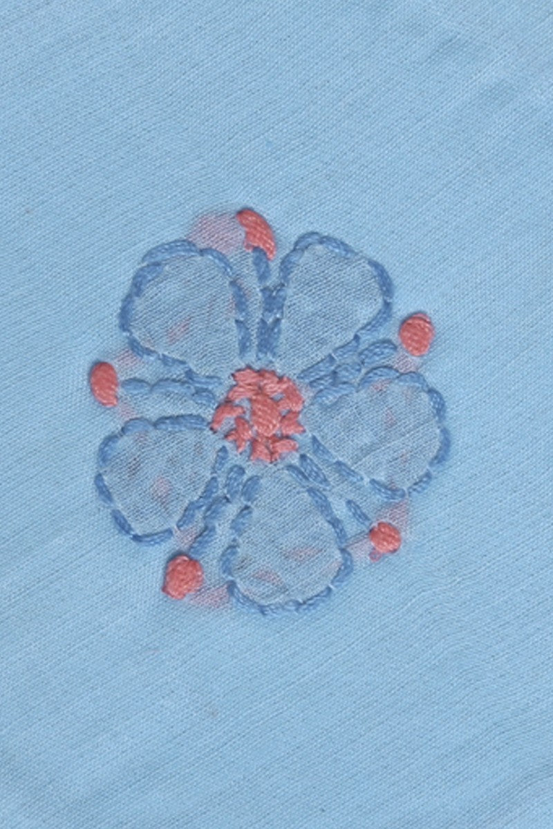 Ada Hand Embroidered Blue Cotton Lucknowi Chikankari Table Coaster-A611627