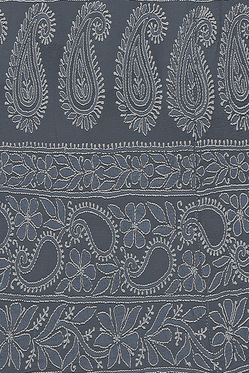 Ada Hand Embroidered Grey Pure Georgette Lucknowi Chikankari Lehenga Skirt (only skirt) With Muqaish Work A501263