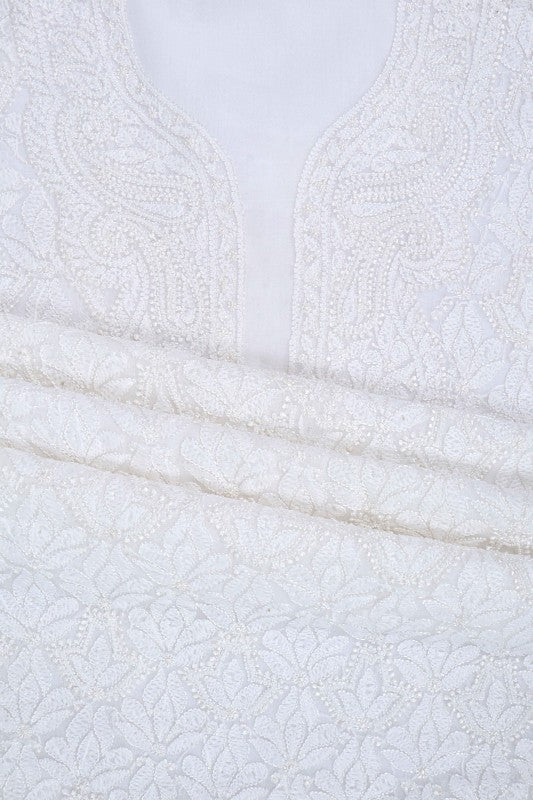 Ada Hand Embroidered White Georgette Lucknowi Chikankari Unstitched Suit Piece With Pearl Work A619183