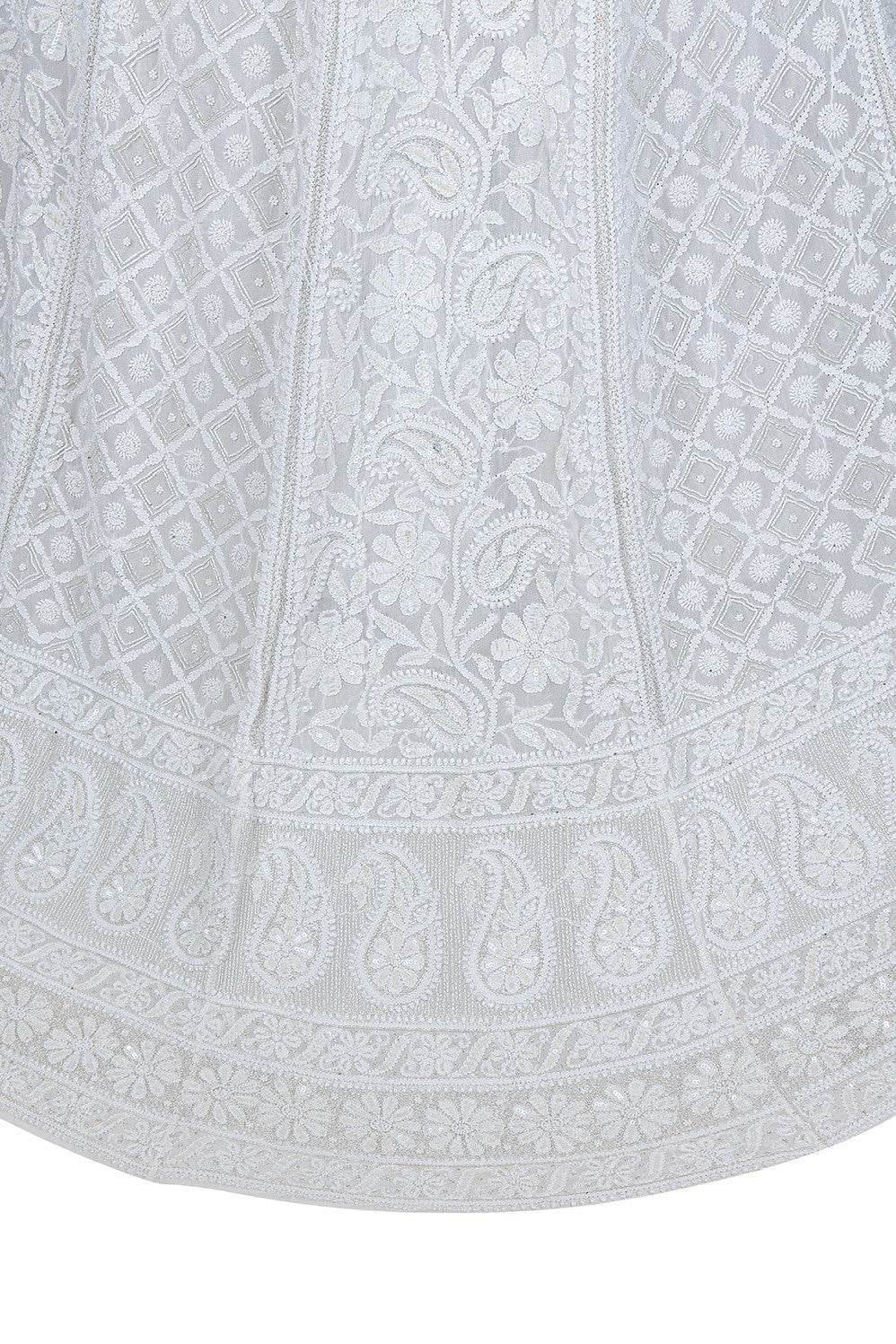 Ada Hand Embroidered White Pure Georgette Lucknowi Chikankari Unstitched Lehenga Skirt (Only Skirt)With Pearl Work-A501261